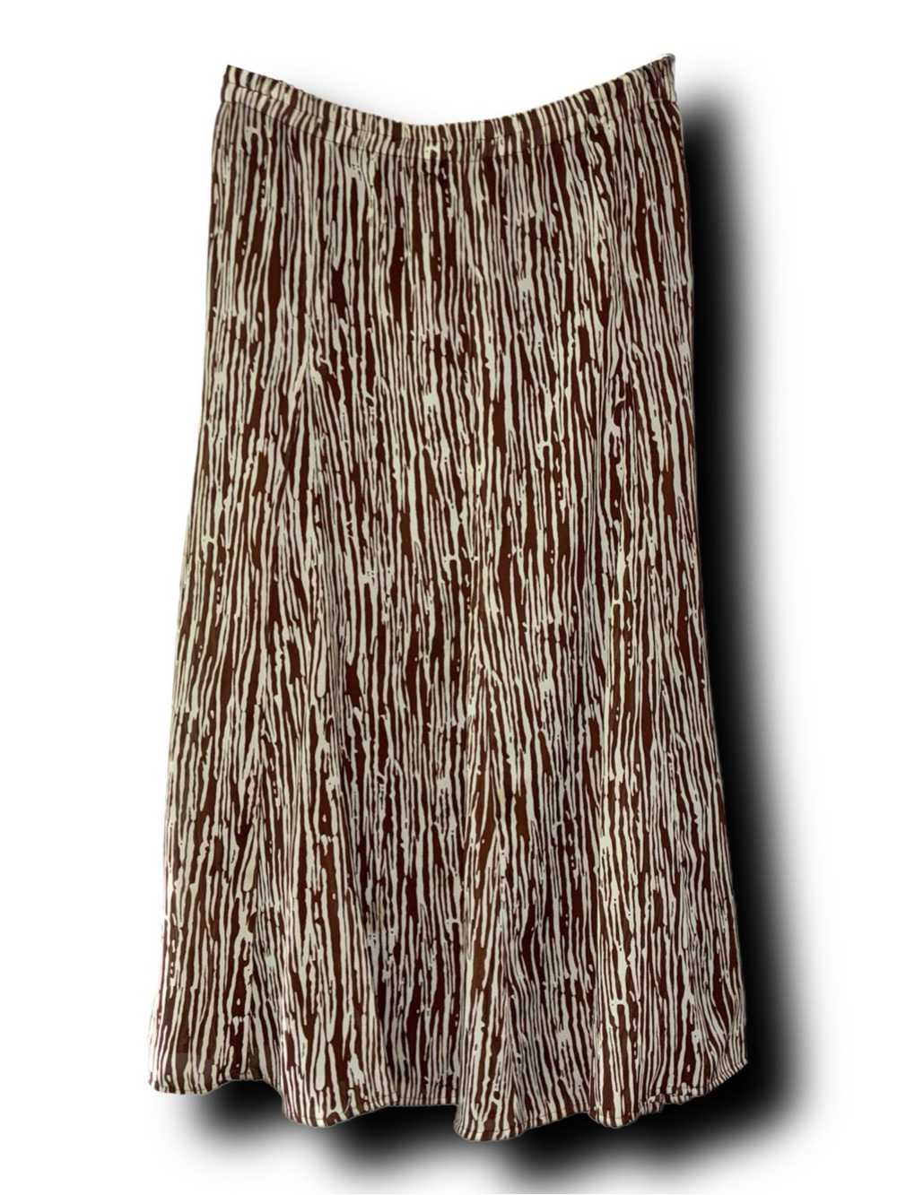 Y2K Kasper Brown & Cream Wood Grain Patterned A-Line Midi Skirt
